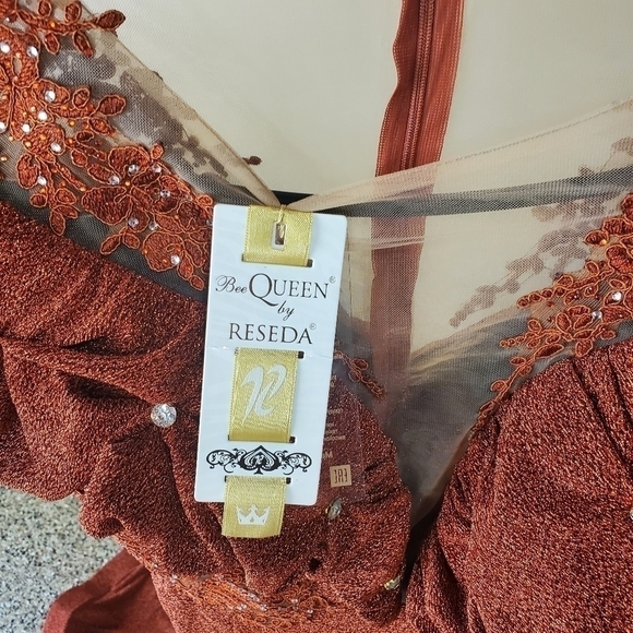 Bee Queen by Reseda Maxi Event Embellished Fall Orange Sz 12/XL/44 Dress Costume - Picture 6 of 9